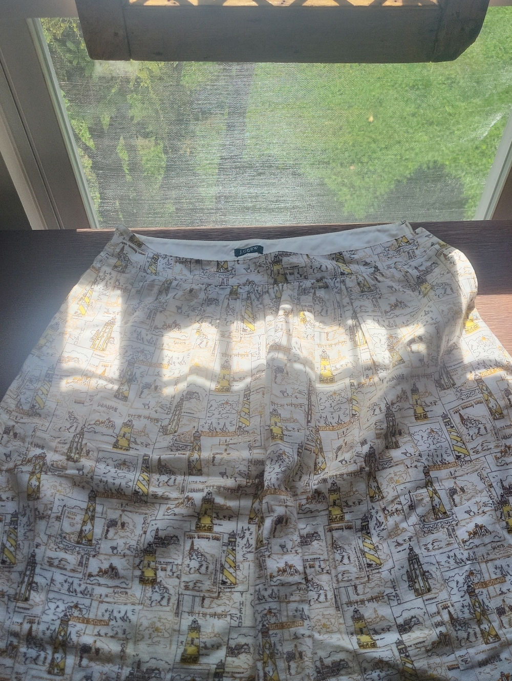 J. Crew White Skirt with Yellow & Gray Illustrated Print